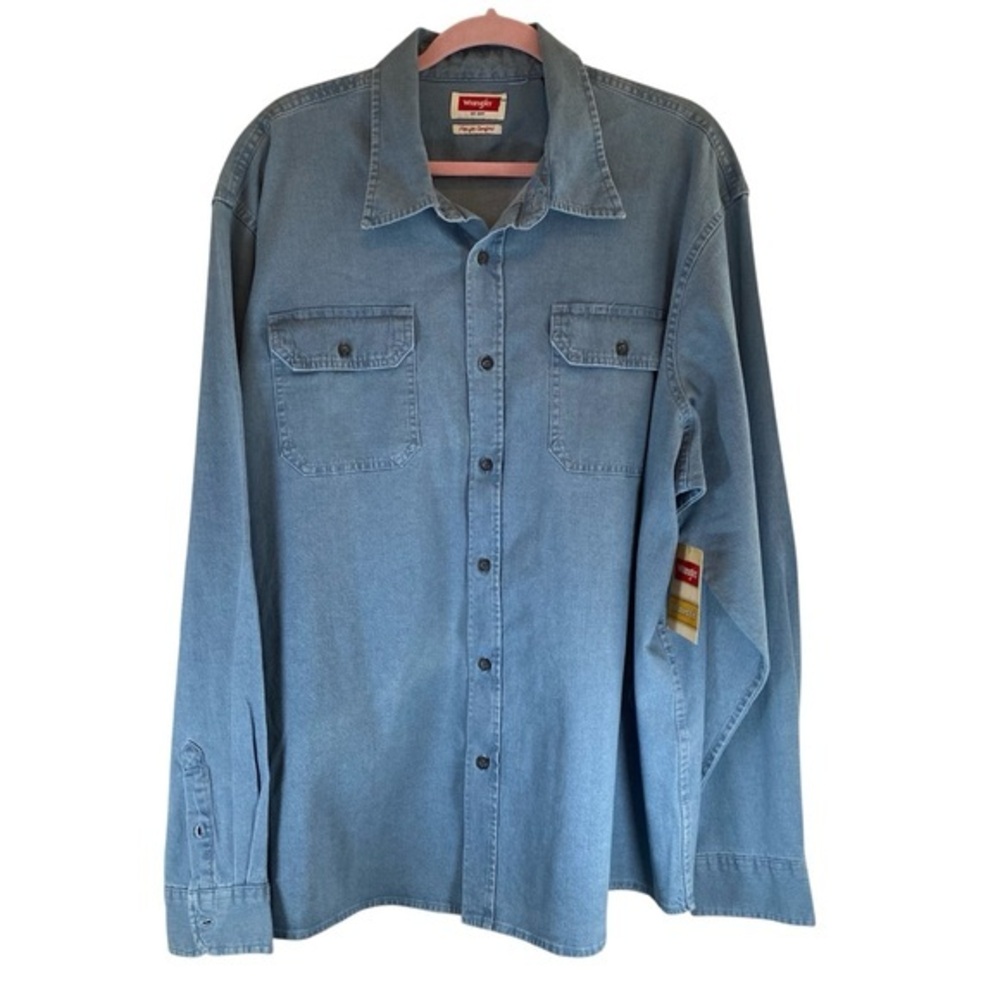 WRANGLER Flex Relaxed Fit Denim Chambray Button Up Western Shirt NEW Men’s 2XL
